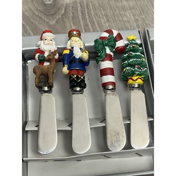 Christmas Cheese Spreader Appetizer Fork Set 8‎ Santa Tree Nutcracker Candy Cane - Picture 2 of 3